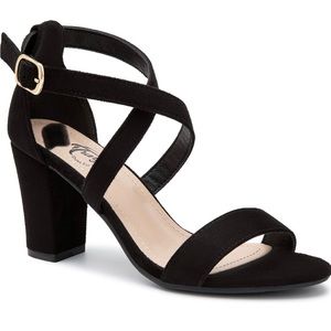 Trary black suede strappy chunky heel, size 7